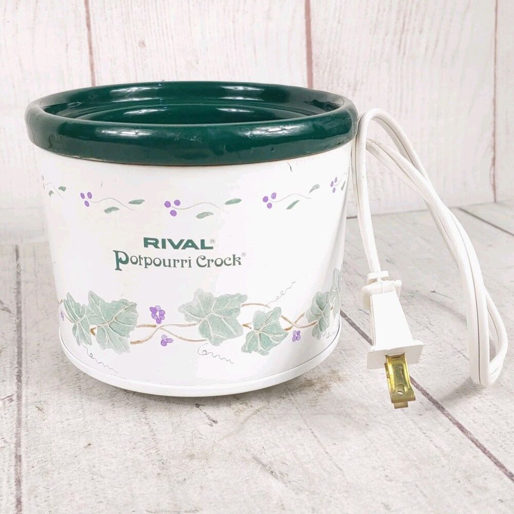 VTG Rival Potpourri Crock Pot Electric Simmer Pot 3206 Green Ivy Floral USA Made